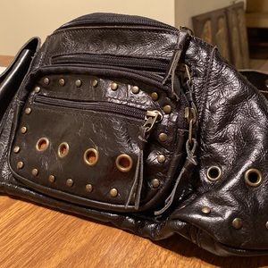 Hipstirr Black Leather Studded Belt Bag